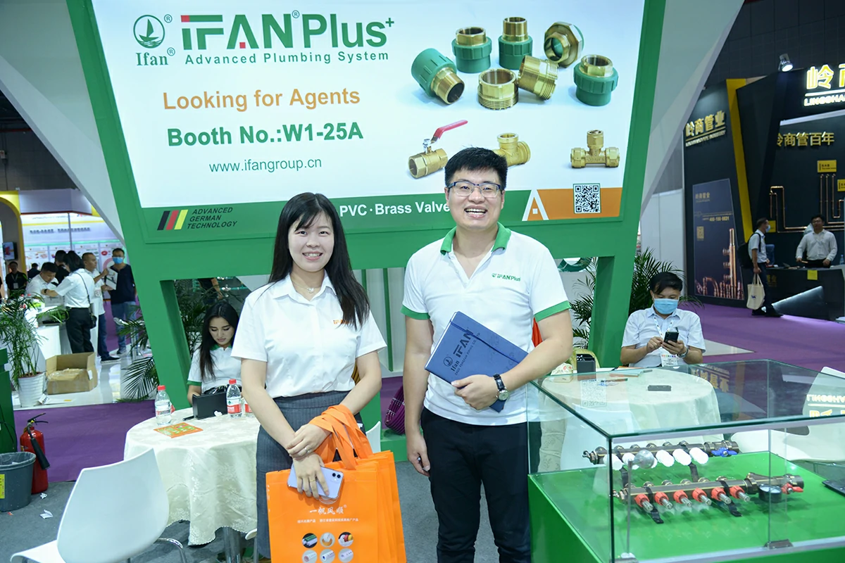 Manufacturer stand at a trade fair where distributors negotiate territory appointments