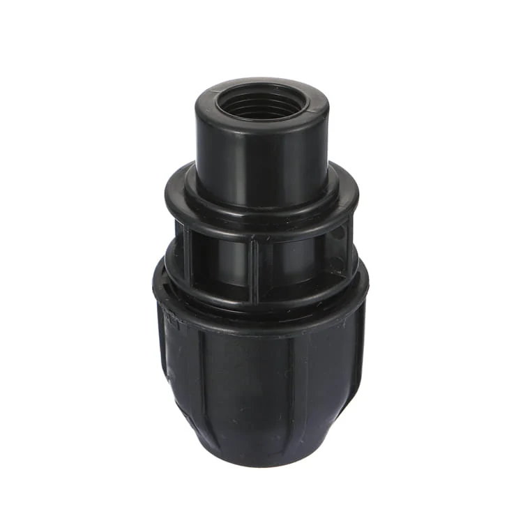 Black compression adapter with a visibly threaded outlet