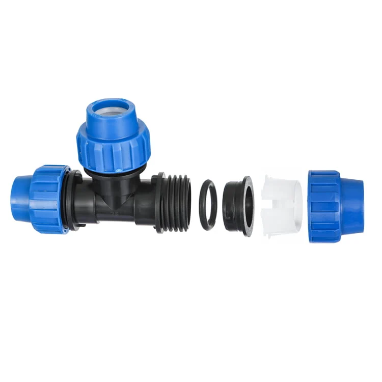 Compression tee product view with separate sealing and gripping parts