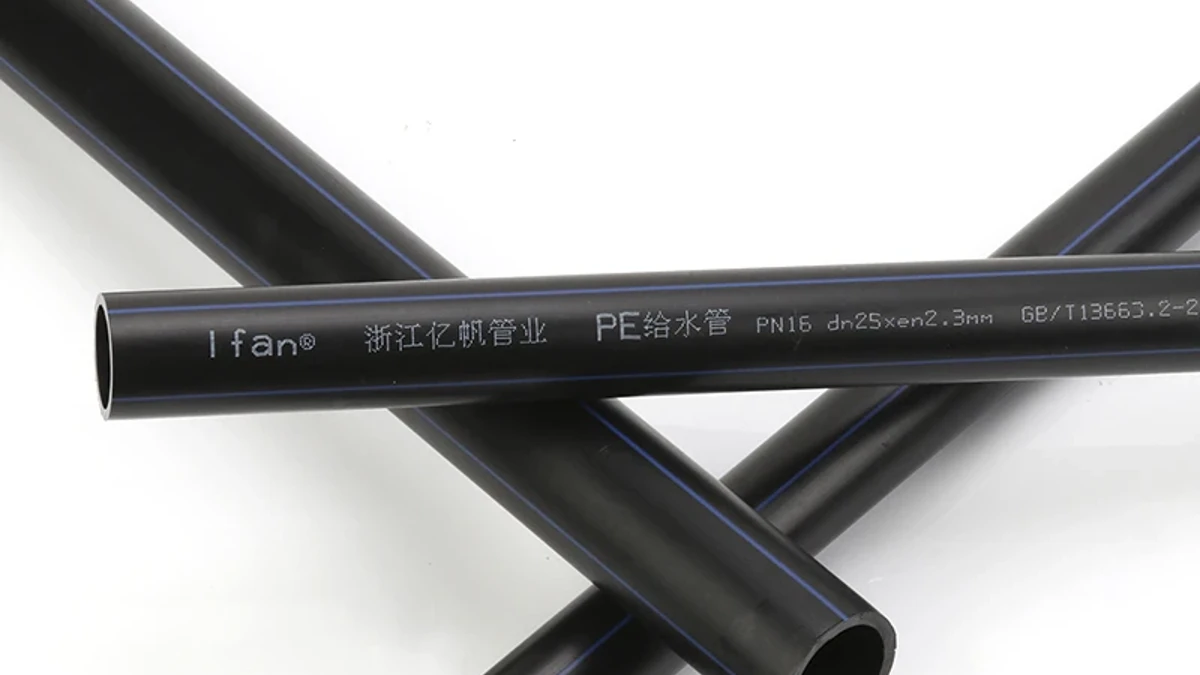Existing library photograph of black PE pipe with visible stripe and print